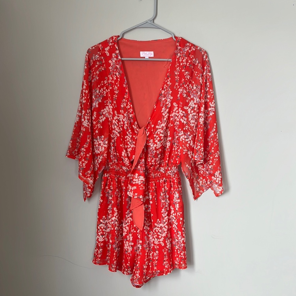 Pink lily Red Romper